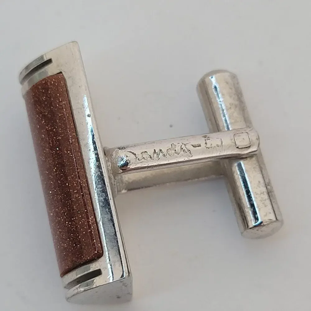 Dandy Lo Vintage Goldstone Cufflinks Silver Tone Rectangle‎ Retro 50-60s Sparkle